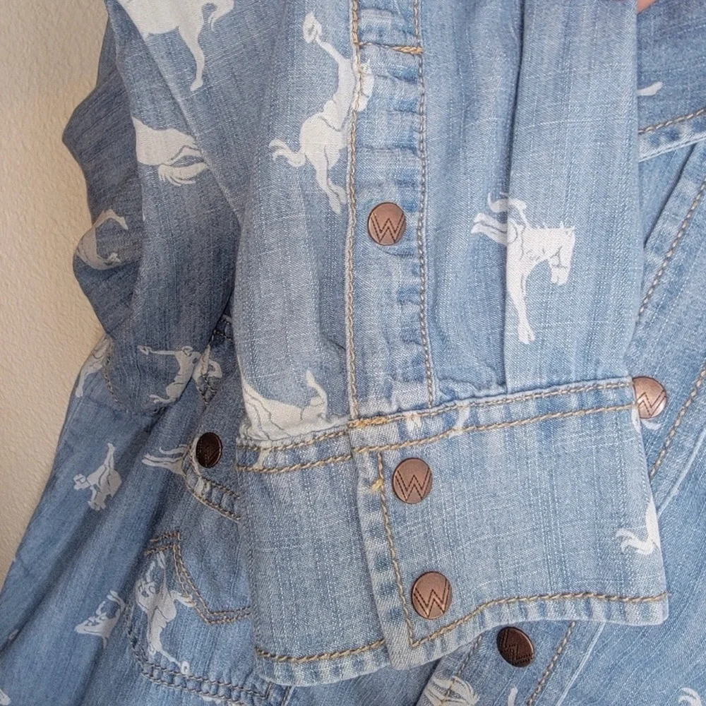 Wrangler Retro Bronco Denim Snap Women’s Western Shirt Large - Picture 5 of 6